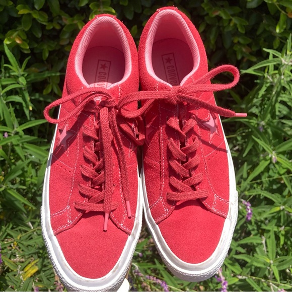 NWOB Converse One Star OX Paradise Leather Suede Pink Red Sneakers 7Y/ M7 /W 8.5 - Picture 6 of 10